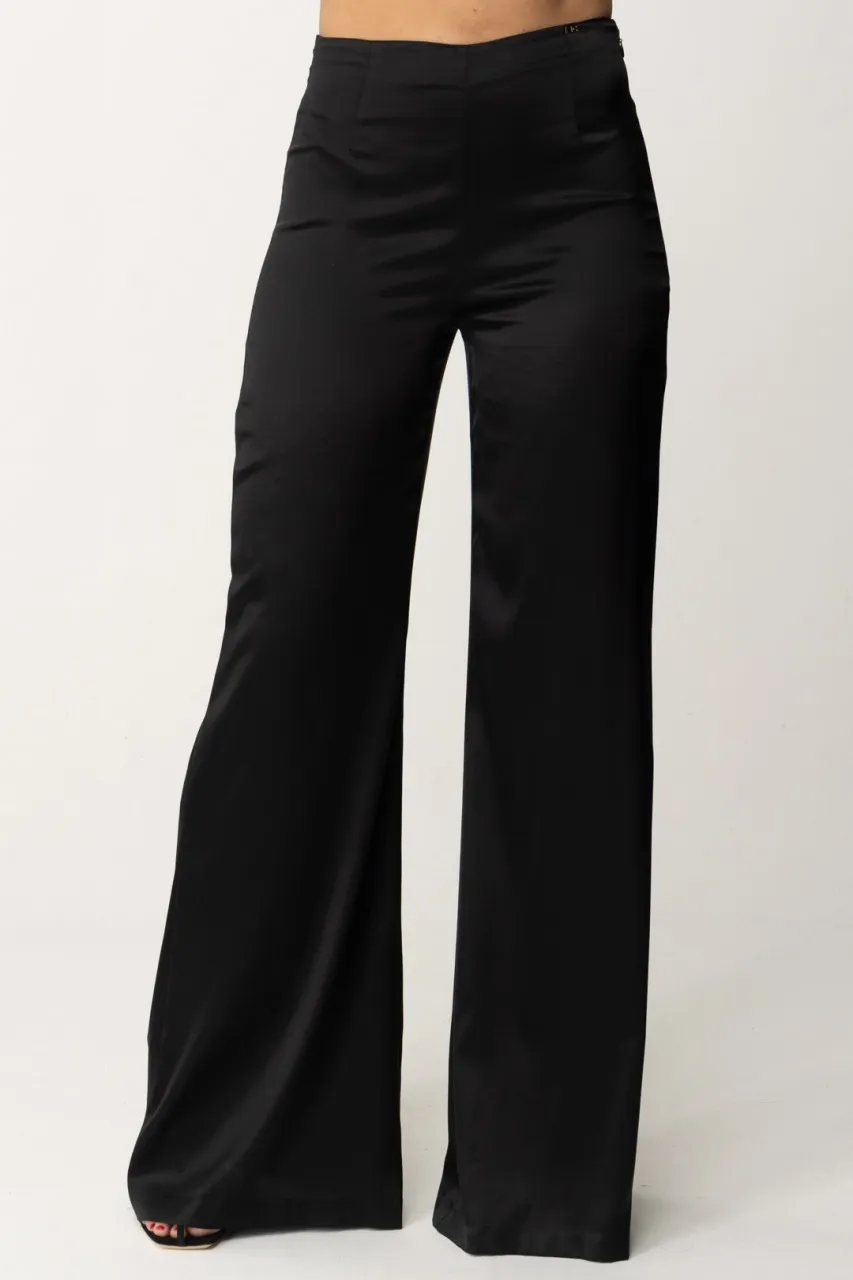 Pantaloni palazzo in crepe fluido Nero